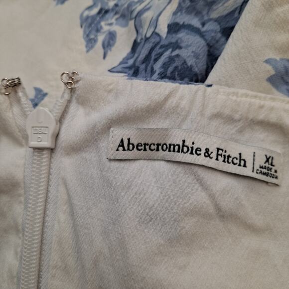Abercrombie & Fitch Floral Dress Stretch Cotton A-Line Mini Blue & White Size XL - Picture 9 of 11